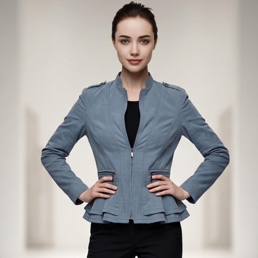 White House Black Market Dusty Blue Peplum Zip Jacket